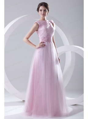 A-line Bateau Sashes Sleeveless Ruching Prom Dress