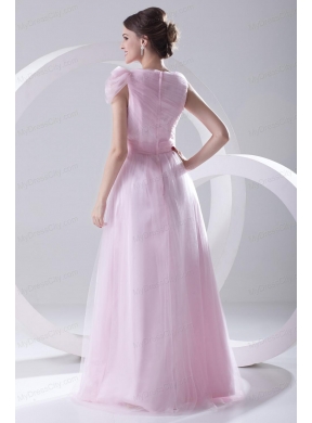 A-line Bateau Sashes Sleeveless Ruching Prom Dress