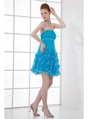 A-line Strapless Prom Dress with Beading Ruching Appliques Organza