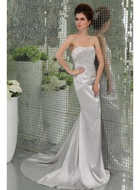 A-line Strapless Sashes and Beadings Floor-length White Prom Dress