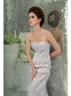 A-line Strapless Sashes and Beadings Floor-length White Prom Dress