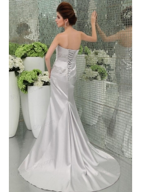 A-line Strapless Sashes and Beadings Floor-length White Prom Dress