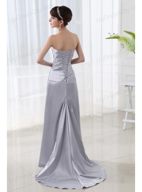 A-line Strapless Sashes and Beadings Floor-length White Prom Dress