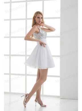 A-line Straps White Sleeveless Beading and Ruching  Prom Dress