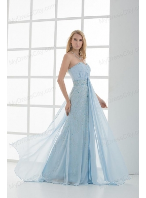 Column Sweetheart Floor-length   Beading Light Blue Prom Dress