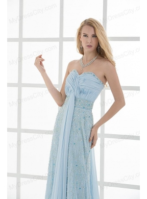 Column Sweetheart Floor-length   Beading Light Blue Prom Dress