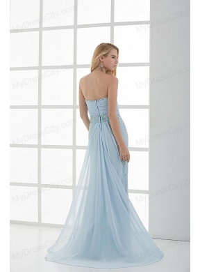 Column Sweetheart Floor-length   Beading Light Blue Prom Dress