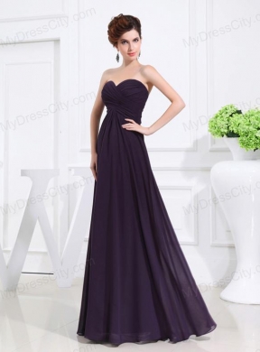 Empire Chiffon Ruching Strapless Dark purple Floor-length Prom Dress