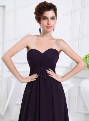 Empire Chiffon Ruching Strapless Dark purple Floor-length Prom Dress