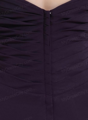 Empire Chiffon Ruching Strapless Dark purple Floor-length Prom Dress