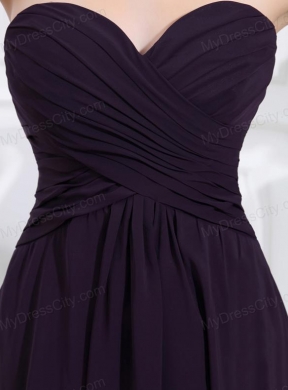 Empire Chiffon Ruching Strapless Dark purple Floor-length Prom Dress