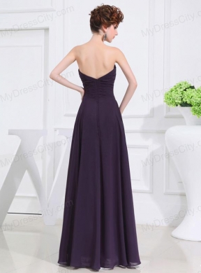 Empire Chiffon Ruching Strapless Dark purple Floor-length Prom Dress