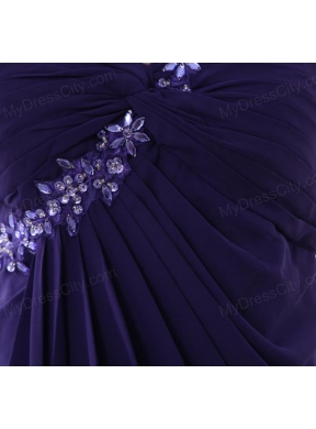 Empire One Shoulder Brush Train Appliques Purple Prom Dress