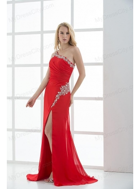 Empire One Shoulder Prom Dress with Beading and Ruching