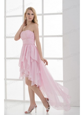 Empire Strapless High-low Ruching Baby Pink Prom Dress