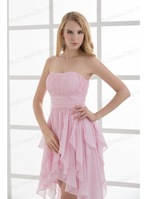 Empire Strapless High-low Ruching Baby Pink Prom Dress