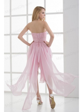 Empire Strapless High-low Ruching Baby Pink Prom Dress