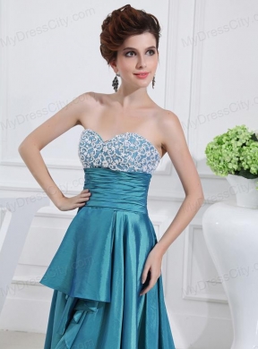 Sweetheart  High-low Beading and Applique Taffeta Teal Prom Dress