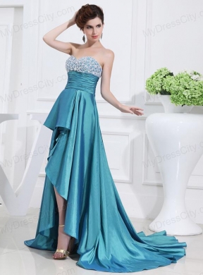 Sweetheart  High-low Beading and Applique Taffeta Teal Prom Dress