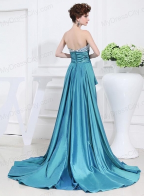 Sweetheart  High-low Beading and Applique Taffeta Teal Prom Dress