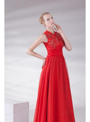 2014 New Empire Scoop Appliques Wine Red Chiffon Prom Dress