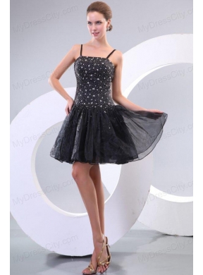 A-line Spaghetti Straps Beading Black 2013 Prom Dress