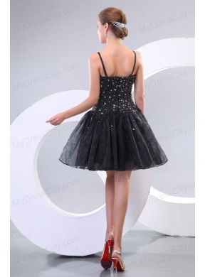 A-line Spaghetti Straps Beading Black 2013 Prom Dress