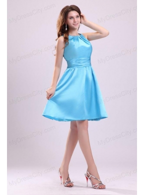 A-line Straps Short Aqua Blue Prom Dress with Ruche