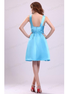 A-line Straps Short Aqua Blue Prom Dress with Ruche