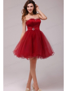 A-line Wine Red Sweetheart Beading Knee-length Prom Dress