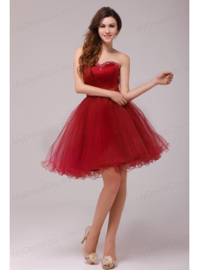 A-line Wine Red Sweetheart Beading Knee-length Prom Dress