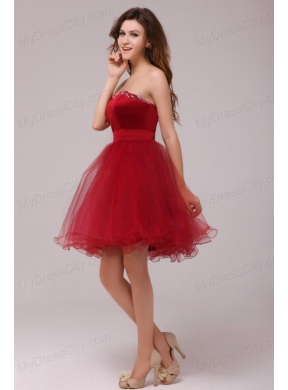 A-line Wine Red Sweetheart Beading Knee-length Prom Dress