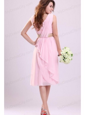 Baby Pink Empire V-neck Chiffon Prom Dress with Ruches