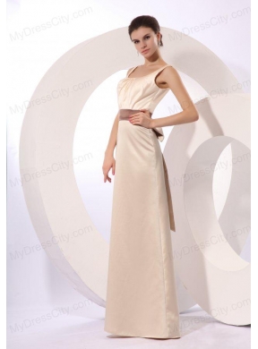 Cheap Champagne Column Floor-length Taffeta Bowknot Prom Dress with Square