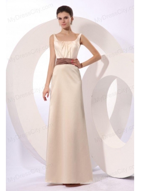 Cheap Champagne Column Floor-length Taffeta Bowknot Prom Dress with Square