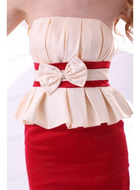 Cheap Column Strapless Mini-length Taffeta Prom Dress with Bowknot