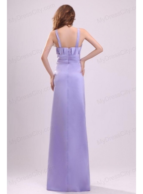 Cheap Lavender Column Straps Ruching Taffeta Floor-length Prom Dress