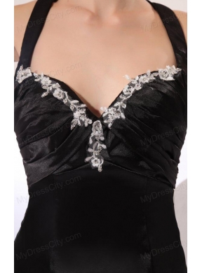 Column Straps Black Elastic Woven Satin Criss Cross Prom Dress with Beading