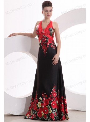 Column V-neck Floor-length Criss Cross Elastic Woven Satin Prom Dress