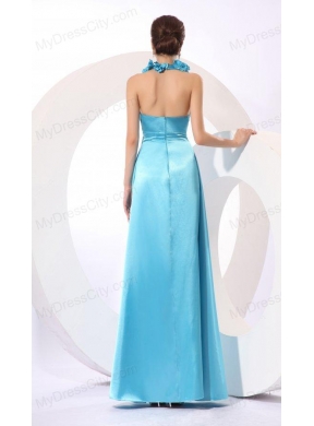 Empire Halter Baby Blue Floor-length Taffeta Hand Made Flowers Popular 2014 Prom Dress