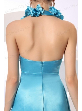 Empire Halter Baby Blue Floor-length Taffeta Hand Made Flowers Popular 2014 Prom Dress