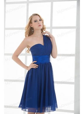 Empire One Shoulder Sleeveless Knee-length Blue Prom Dress