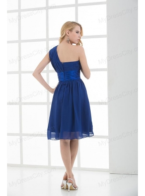 Empire One Shoulder Sleeveless Knee-length Blue Prom Dress