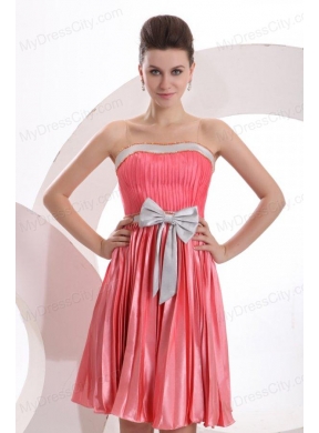 Empire Sashes and Pleats Strapless Watermelon Red Prom Dress