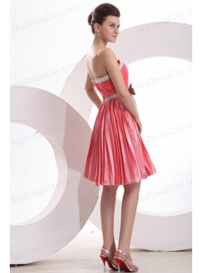 Empire Sashes and Pleats Strapless Watermelon Red Prom Dress