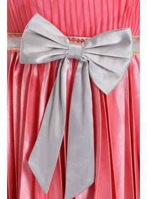 Empire Sashes and Pleats Strapless Watermelon Red Prom Dress