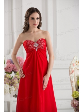 Empire Sweetheart Chiffon Beading Ruching Floor-length Prom Dress in Red