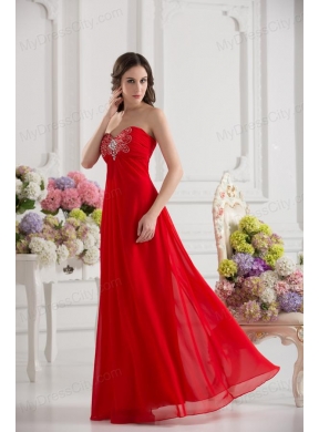 Empire Sweetheart Chiffon Beading Ruching Floor-length Prom Dress in Red