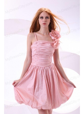 Flowers Straps Baby Pink Short Prom Dress with Knee-length