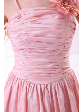 Flowers Straps Baby Pink Short Prom Dress with Knee-length